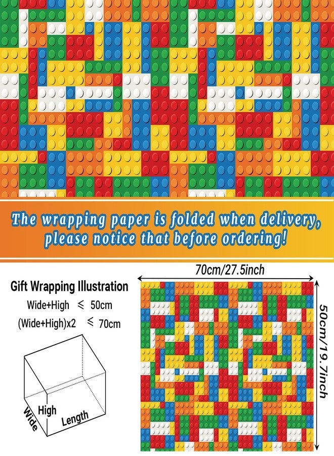 Bolsome Building Blocks Wrapping Paper Colorful Building Bricks Gift Wrap Paper for Kids for Birthday Party Craft Supplies, 19.7 x 27.6'', Folded Flat, 12 Sheet - Image 2